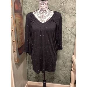 White House Black Market Size L Black Silver Studded Batwing Sleeve Top
